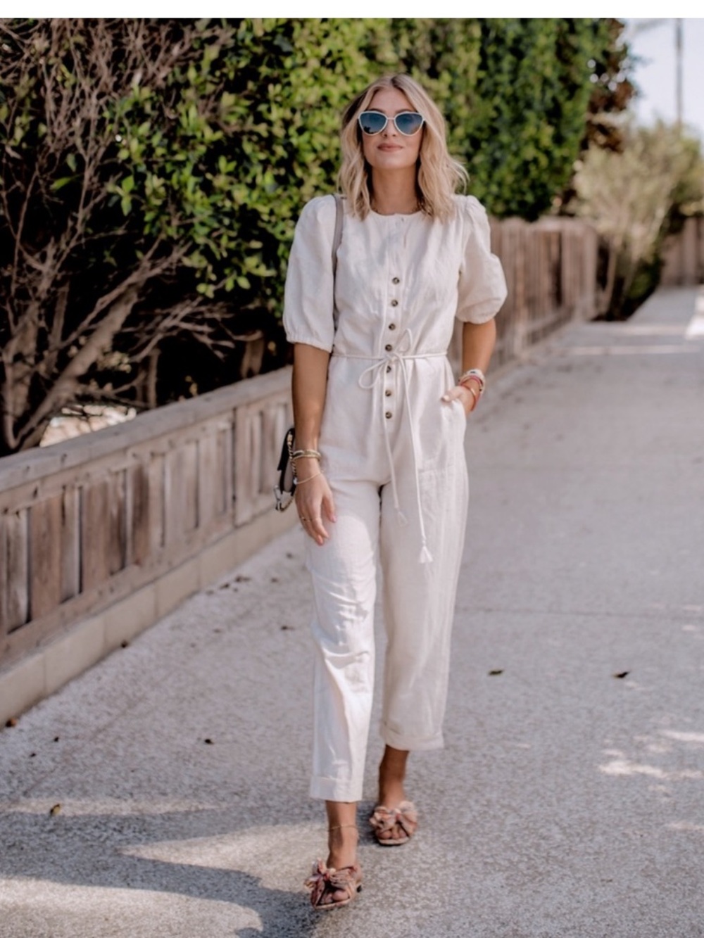 Madewell Women's Linen Blend Jumpsuit Puff-Sleeve Tassel-Tie Ivory Sz Medium NWT - Picture 8 of 8